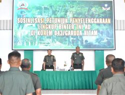 Korem 043/Gatam Gelar Sosialisasi Petunjuk Penyelenggaraan Lingkup Binter TNI AD