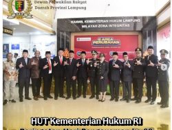Anggota Komisi I DPRD Lampung, Mohammad Reza Berawi, SH., MH menghadiri acara Peringatan Hari Pengayoman ke-80 dalam rangka HUT Kementerian Hukum Republik Indonesia